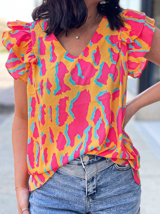 -Neck Cap Sleeve Blouse