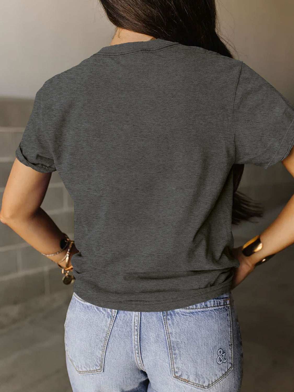 Full Size Letter Graphic Round Neck Short Sleeve