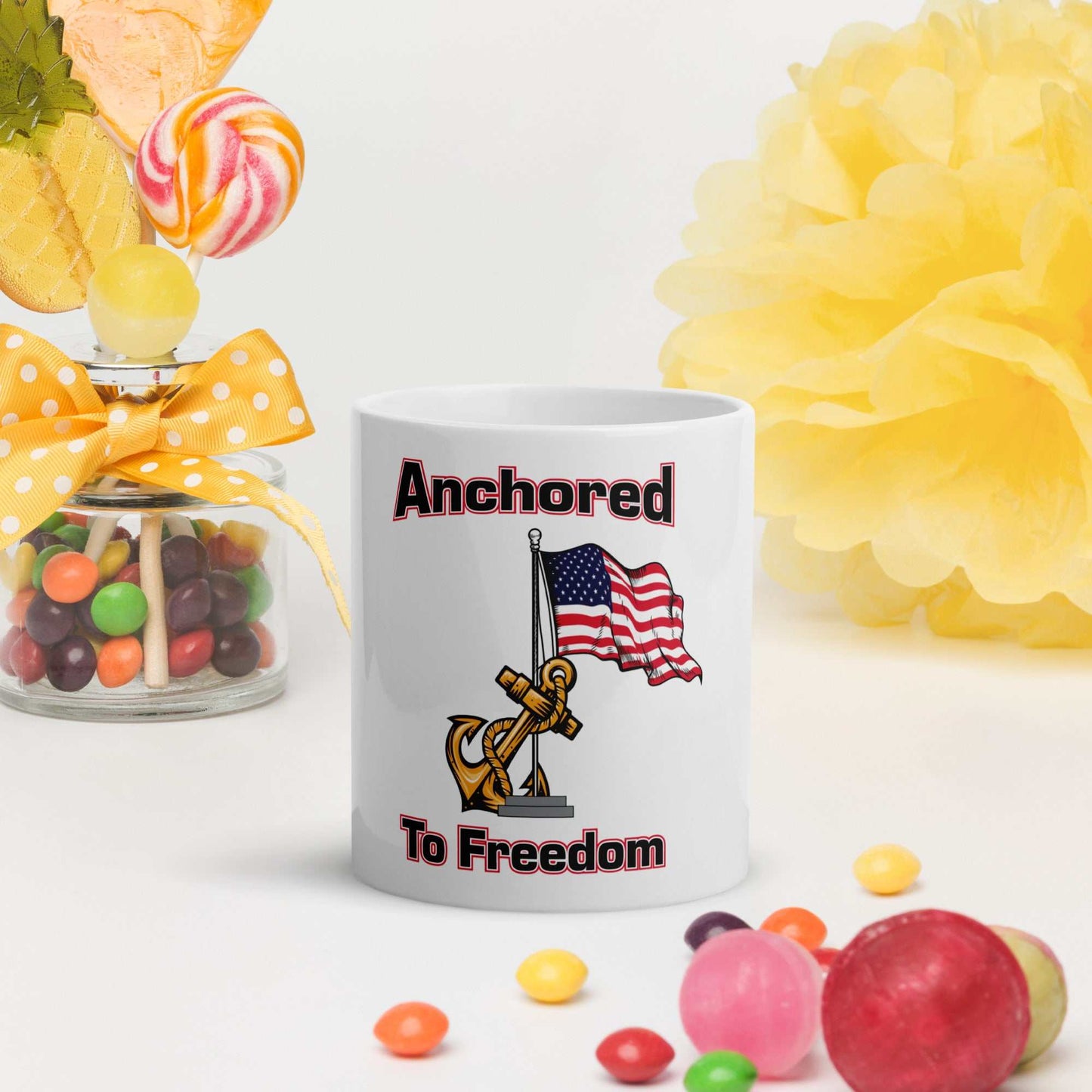 White glossy mug - Anchored to Freedom